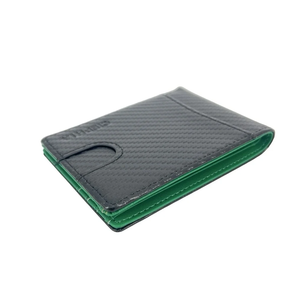 CIEPHIA Mens Bifold Wallet Black Green Carbon Fiber Look ID Window Slim EDC